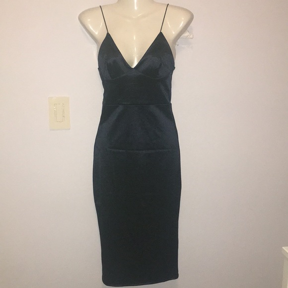 Asos NWT navy satin midi dress small - Picture 3 of 6